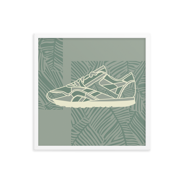 Leafy Pattern Sneaker with Light Green Background - (Framed)