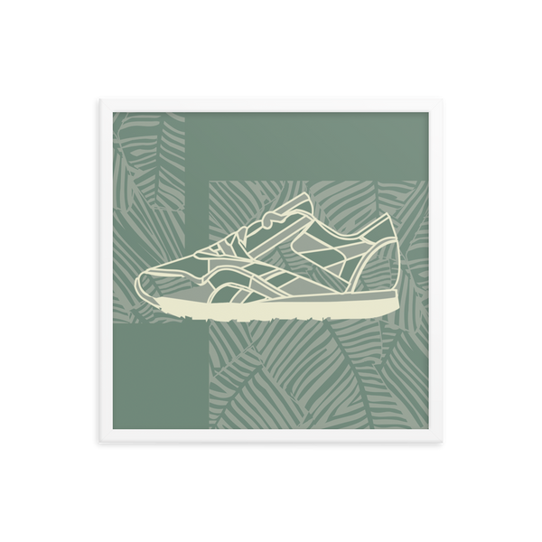 Leafy Pattern Sneaker with Dark Green Background - (Framed)