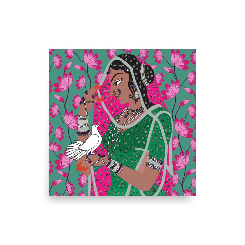 Green & Pink Lotus Pichwai Diwali