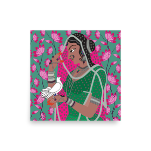 Green & Pink Lotus Pichwai Diwali