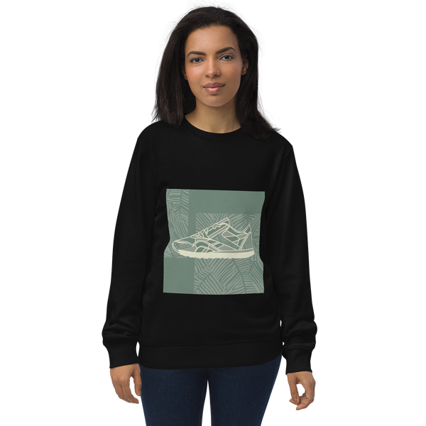 Leafy Pattern Sneaker with Dark Green Background - Unisex organic sweatshirt