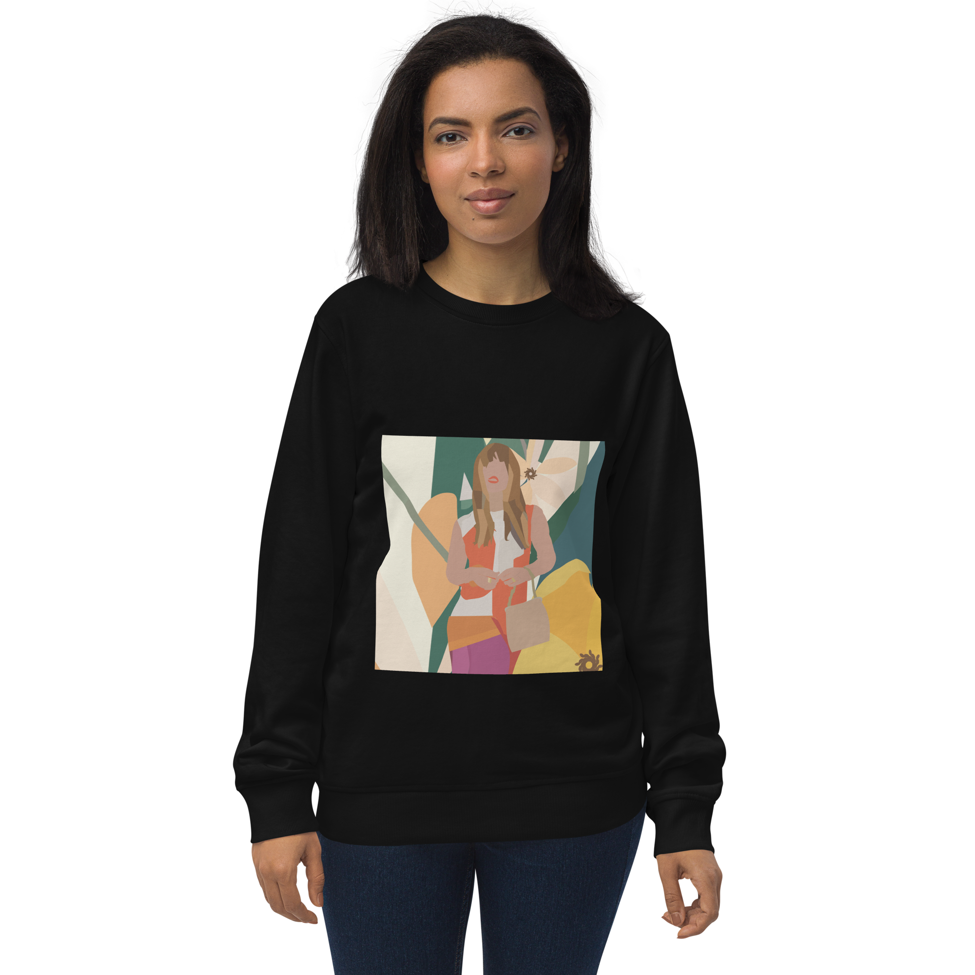 Yellow Poppy & Floral Abstract Background Unisex Organic Sweatshirt