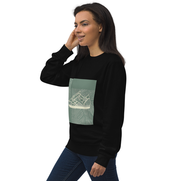 Leafy Pattern Sneaker with Dark Green Background - Unisex organic sweatshirt