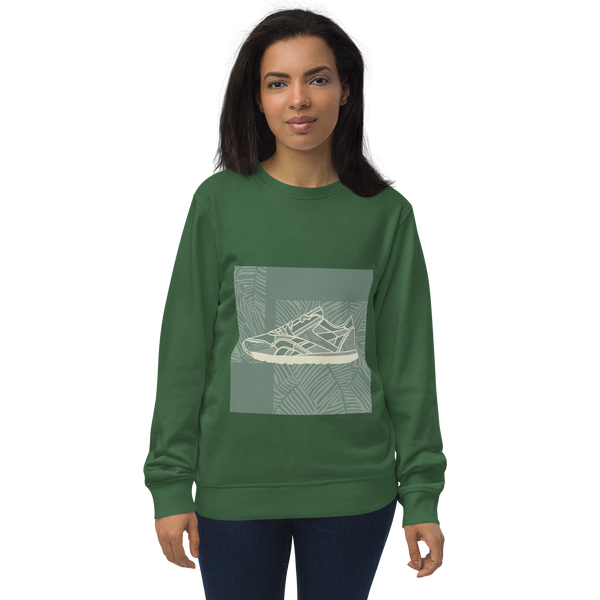 Leafy Pattern Sneaker with Dark Green Background - Unisex organic sweatshirt