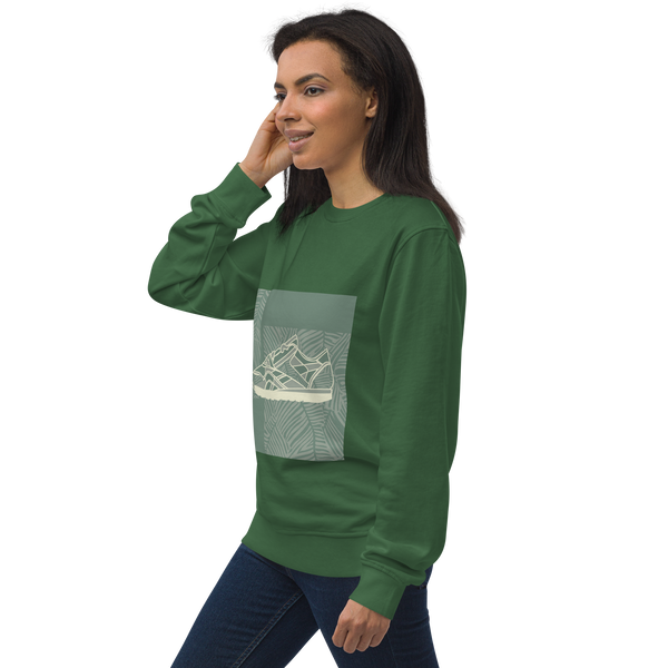 Leafy Pattern Sneaker with Dark Green Background - Unisex organic sweatshirt