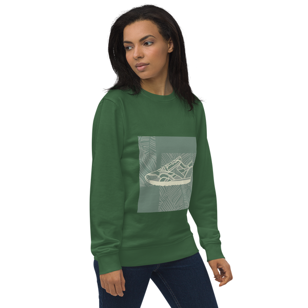 Leafy Pattern Sneaker with Dark Green Background - Unisex organic sweatshirt