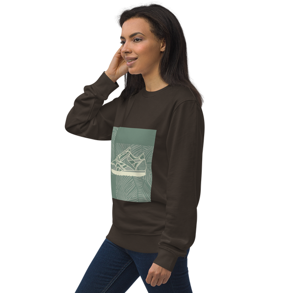 Leafy Pattern Sneaker with Dark Green Background - Unisex organic sweatshirt