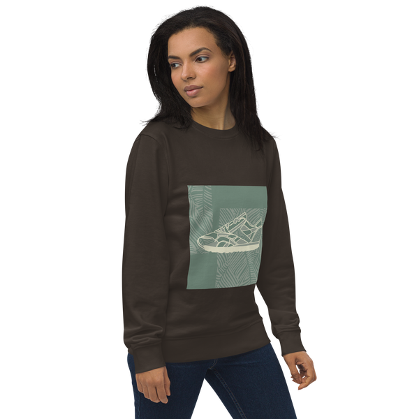 Leafy Pattern Sneaker with Dark Green Background - Unisex organic sweatshirt