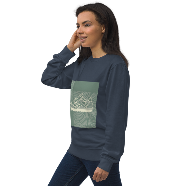 Leafy Pattern Sneaker with Dark Green Background - Unisex organic sweatshirt