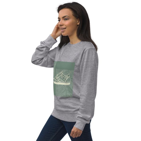 Leafy Pattern Sneaker with Dark Green Background - Unisex organic sweatshirt