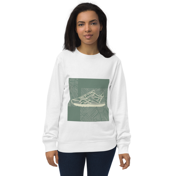 Leafy Pattern Sneaker with Dark Green Background - Unisex organic sweatshirt