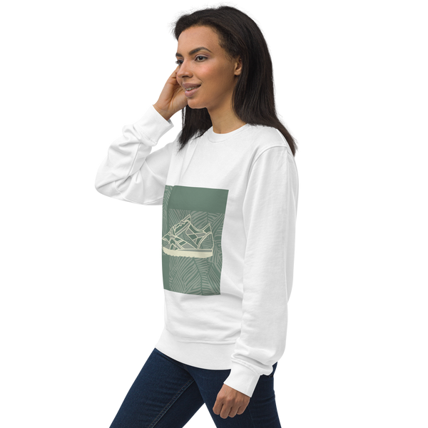 Leafy Pattern Sneaker with Dark Green Background - Unisex organic sweatshirt