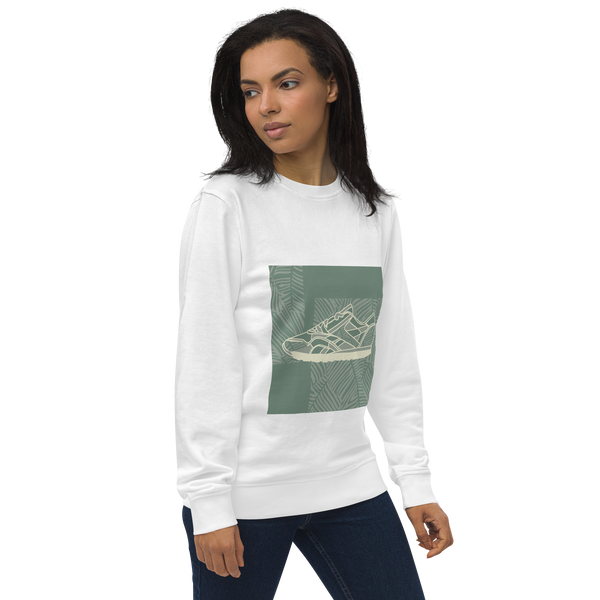 Leafy Pattern Sneaker with Dark Green Background - Unisex organic sweatshirt