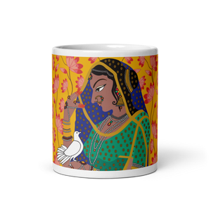 Yellow & Pink Lotus Pichwai Diwali - (White glossy mug)