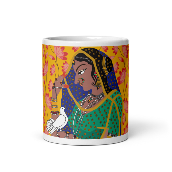Yellow & Pink Lotus Pichwai Diwali - (White glossy mug)