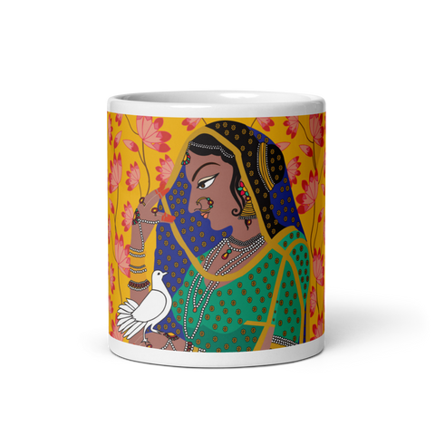 Yellow & Pink Lotus Pichwai Diwali - (White glossy mug)