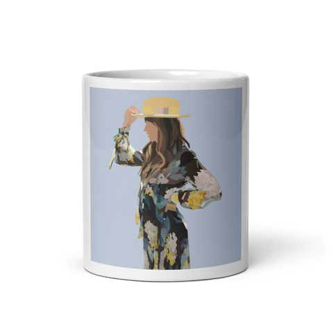 Floral Hipster - Solid Powder Blue Background - (White glossy mug)