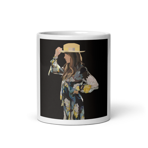 Floral Hipster - Solid Black Background - (White glossy mug)