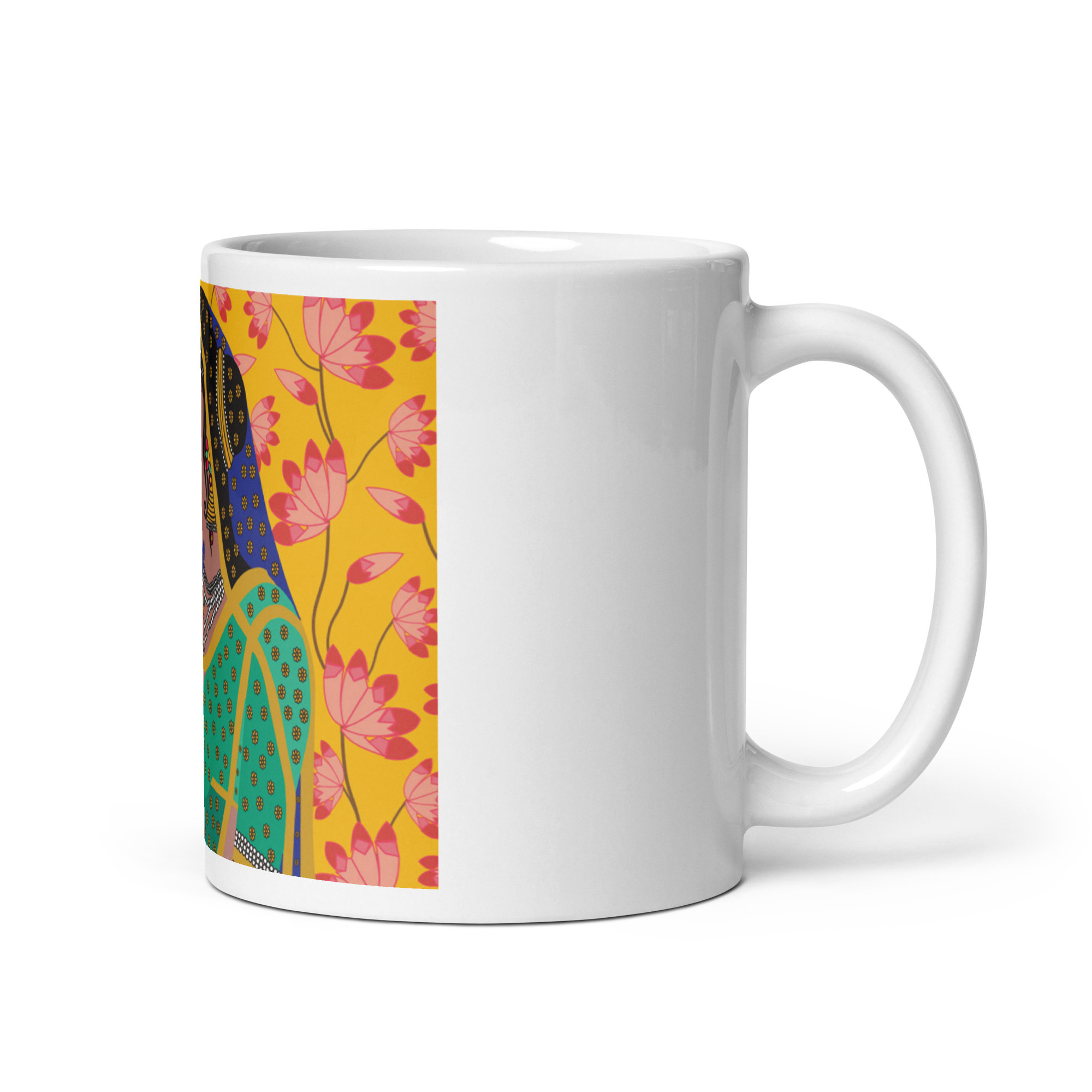 Yellow & Pink Lotus Pichwai Diwali - (White glossy mug)
