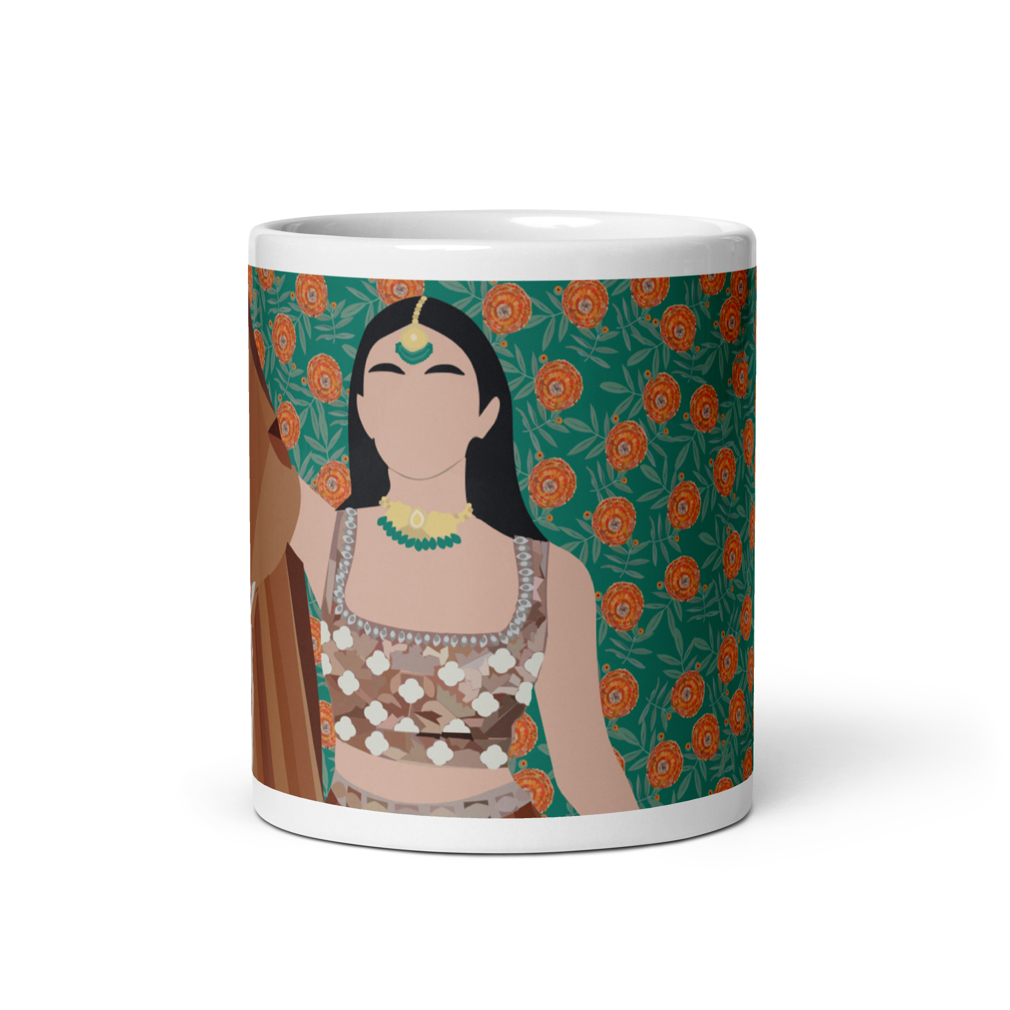 Marigolds & Lenghas - (White glossy mug)