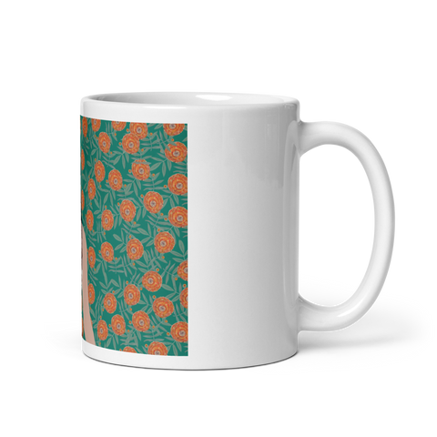 Marigolds & Lenghas - White glossy mug