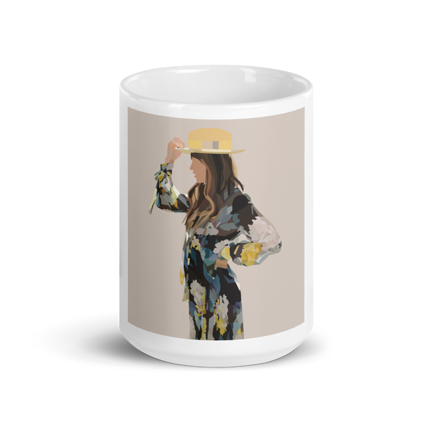 Floral Hipster - Solid Tan Background - (White glossy mug)