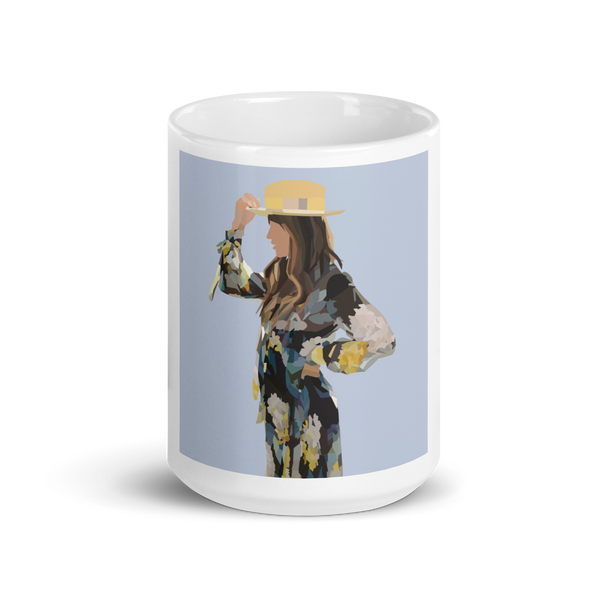 Floral Hipster - Solid Powder Blue Background - (White glossy mug)