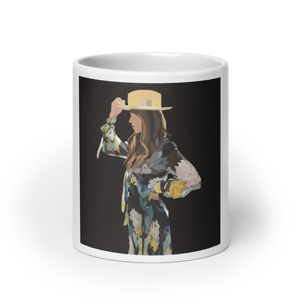 Floral Hipster - Solid Black Background - (White glossy mug)